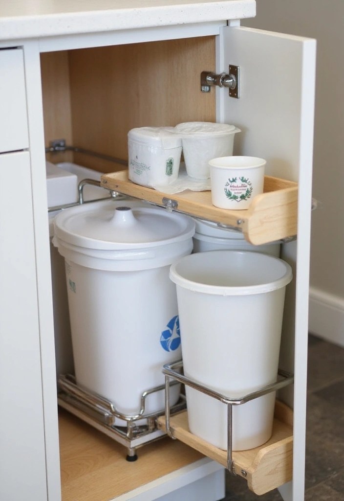 15 Ideas de Almacenamiento en la Cocina Que Te Harán Decir '¿Por Qué No Se Me Ocurrió Antes?!' - 14. Baldes de Reciclaje y Basura Ocultos